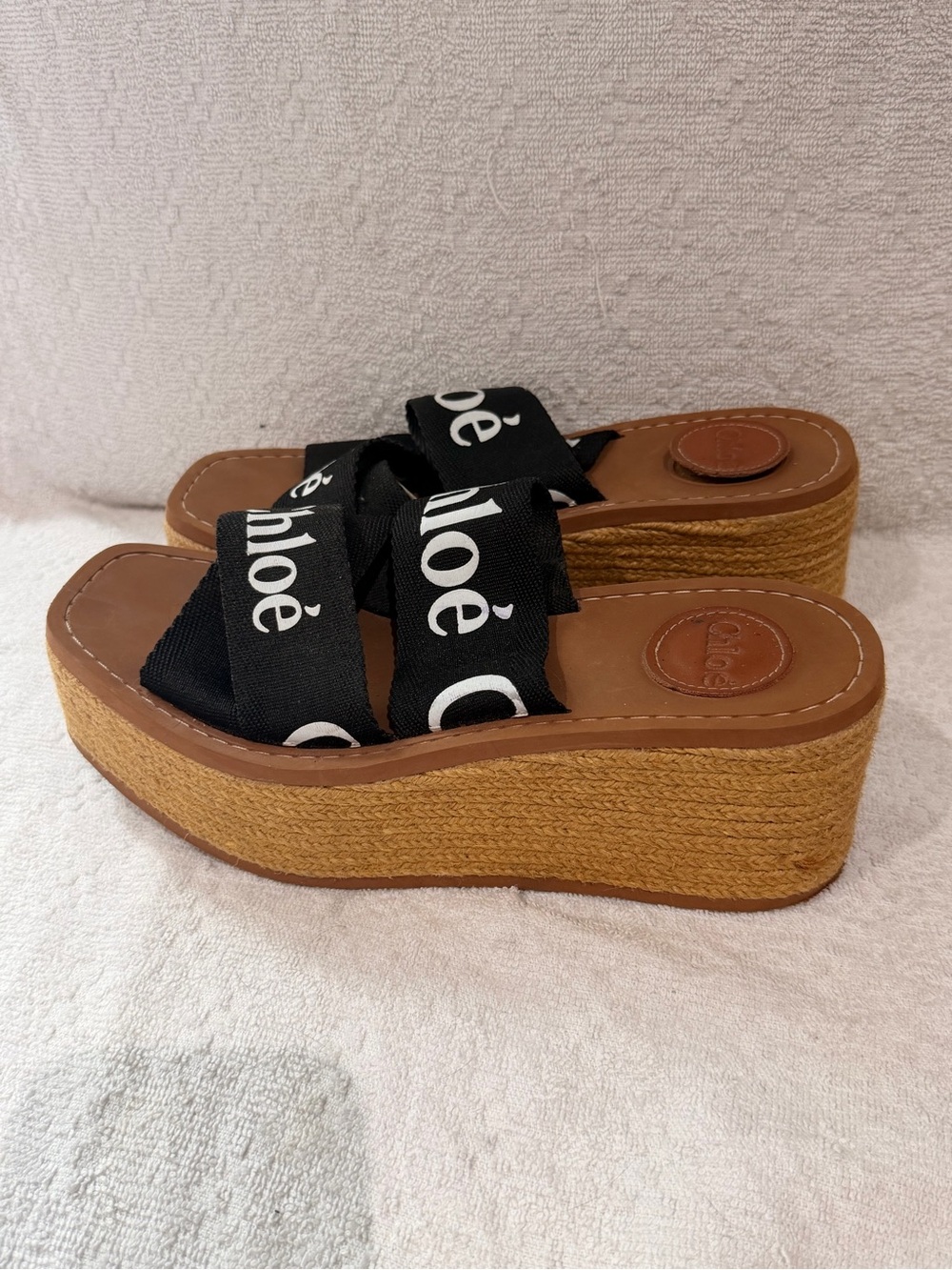 Chloé Black Logo Ribbon Espadrille Platform Sandals